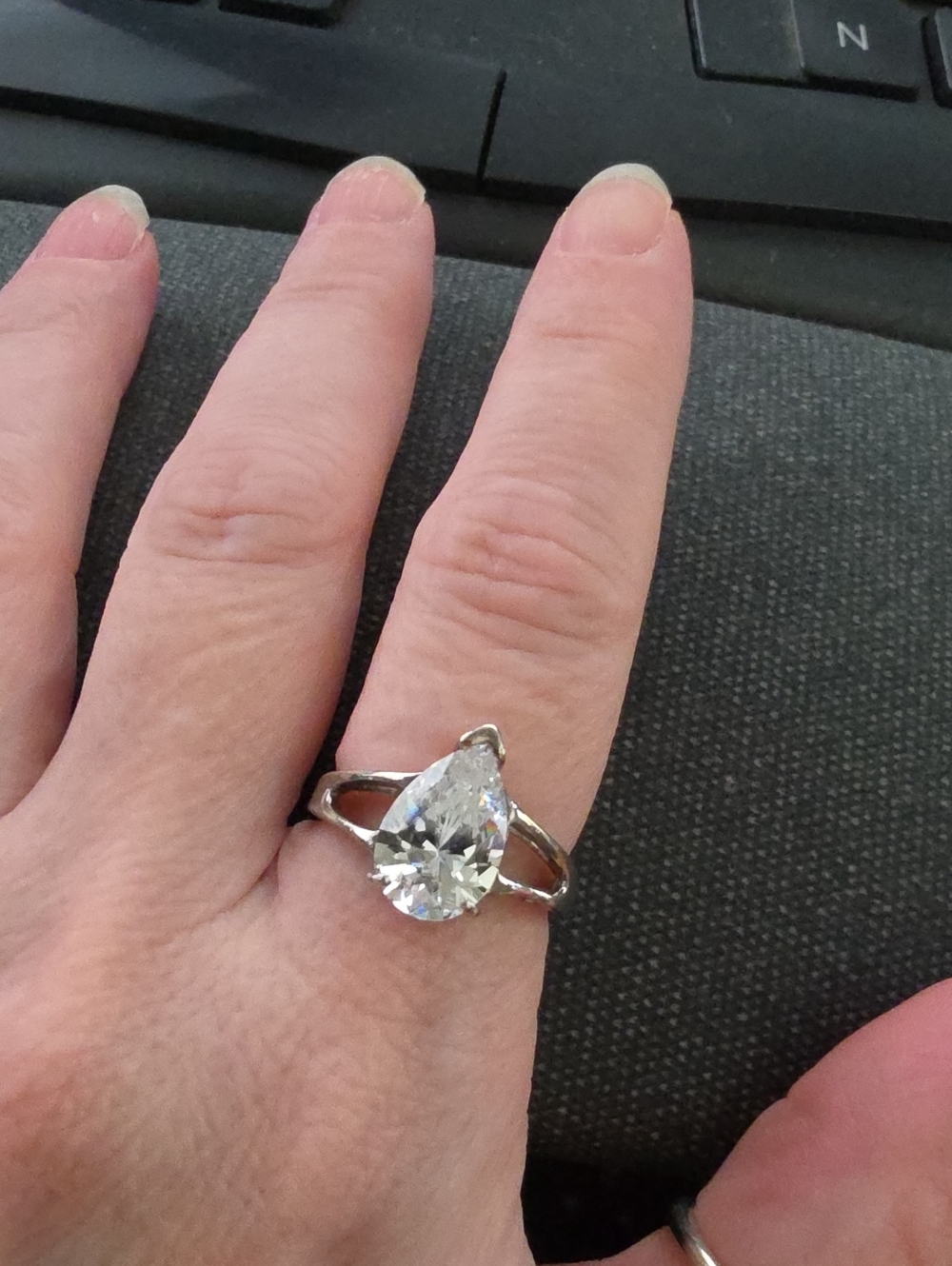 Sterling Silver Pear-Cut Clear Solitaire Ring - Women's Jewelry